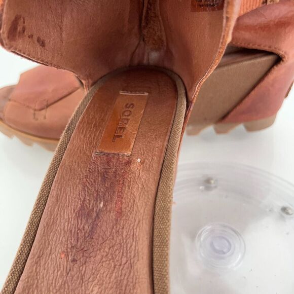 Sorel Joanie II Sandals Women's 10.5 Brown Leather Lace Up Lug Sole Wedge Heel - Picture 13 of 15